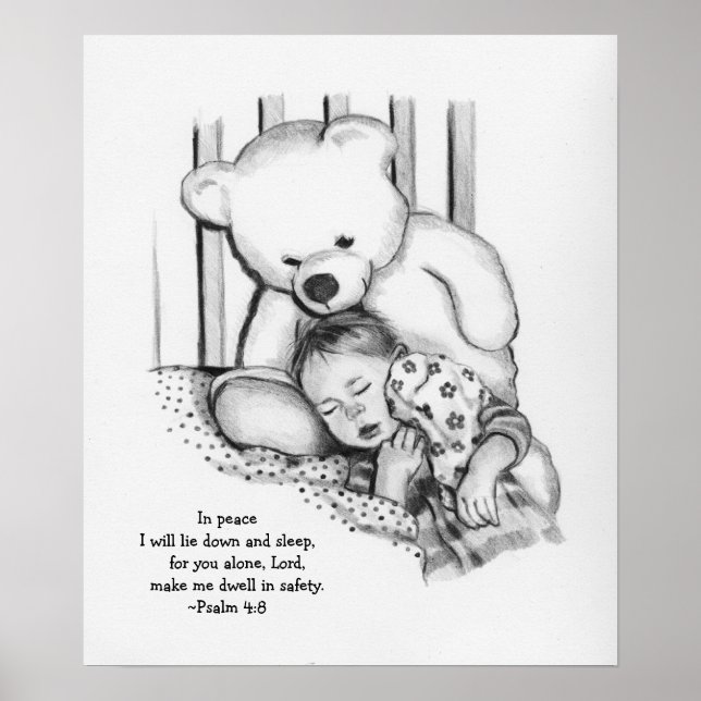 Sleeping Baby, Watchful Teddy Bear: Bible Verse Poster (Front)