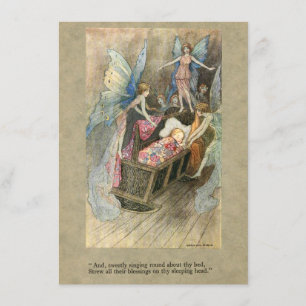 Sleeping baby with fairies for baby shower invitation