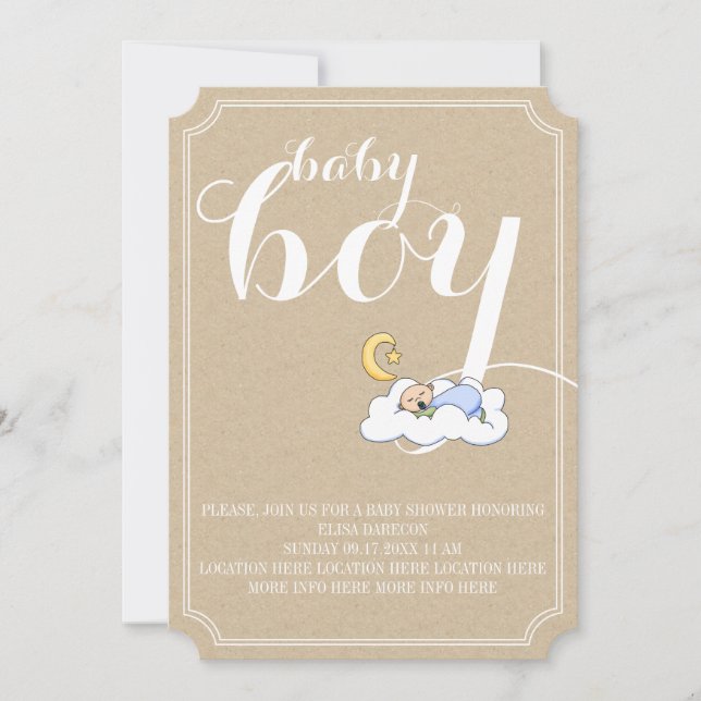 Sleeping babyboy shower vintage text minimal invitation (Front)