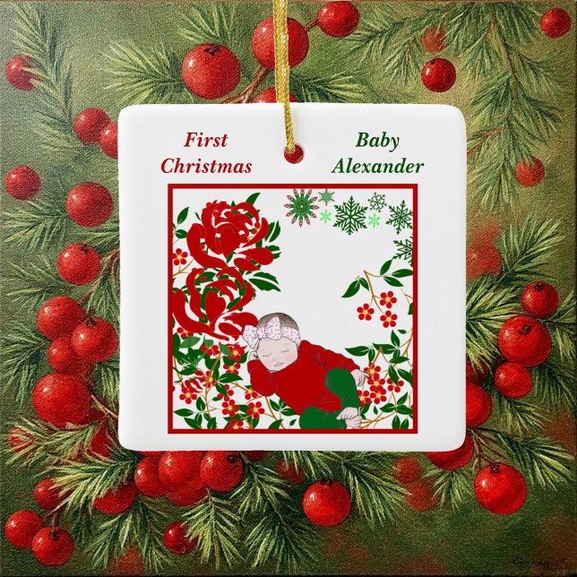 Sleeping Baby's First Christmas Art Personalised Ceramic Ornament (Sleeping Baby's First Christmas Art Personalized Ceramic Ornament)