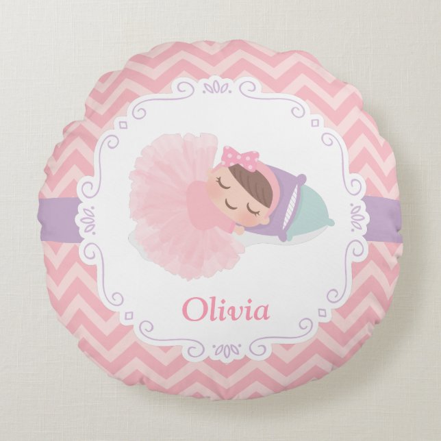 Sleeping Ballerina Baby Girl Nursery Room Decor Round Cushion (Front)