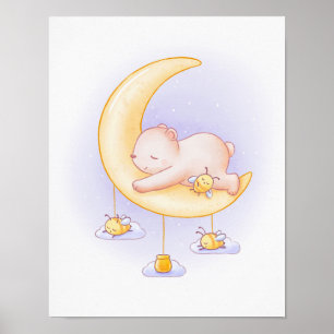 Sleeping Bear and Bees Cute Cartoon Art Poster