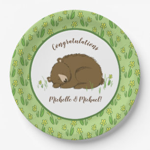 Sleeping Bear Baby Shower Woodland Paper Plate