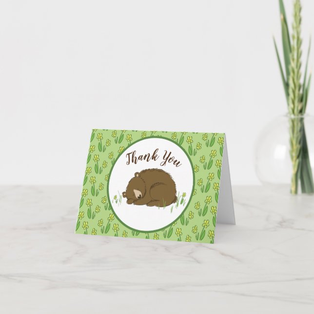 Sleeping Bear Baby Shower Woodland Thank You Card (Front)