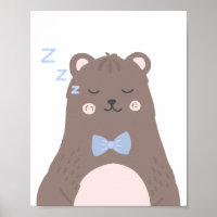 Sleeping Bear Cartoon Brown Blue Boy Nursery Decor