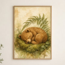 Sleeping Bear Cub Watercolour Whimsical Art Poster