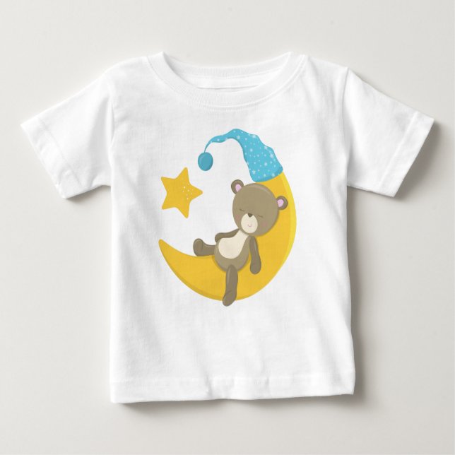 Sleeping Bear, Cute Bear, Bear On The Moon Baby T-Shirt (Front)