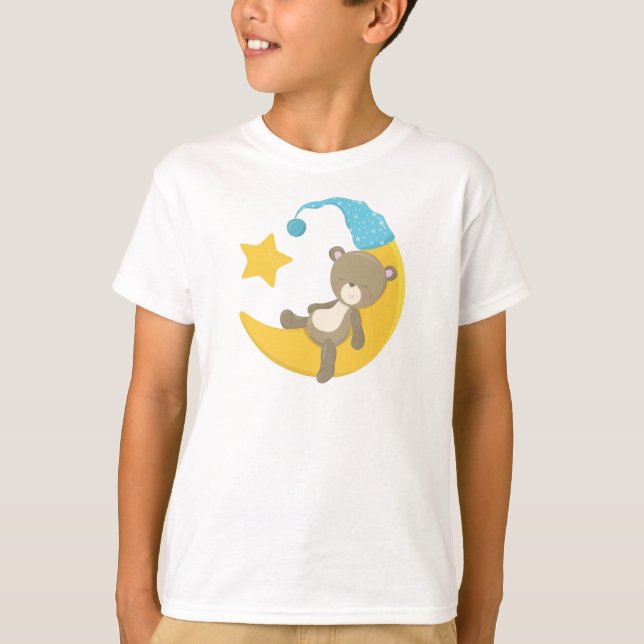 Sleeping Bear, Cute Bear, Bear On The Moon T-Shirt (Front)