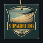 Sleeping Bear Dunes National Lakeshore Emblem<br><div class="desc">Sleeping Bear Dunes vector artwork design. The park is known for the huge scaleable dunes of the Dune Climb. Beaches include Platte River Point,  where the river flows into the lake.</div>