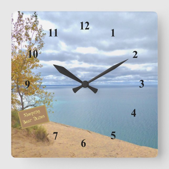 SLEEPING BEAR DUNES OVERLOOKING LAKE MICHIGAN SQUARE WALL CLOCK (Front)