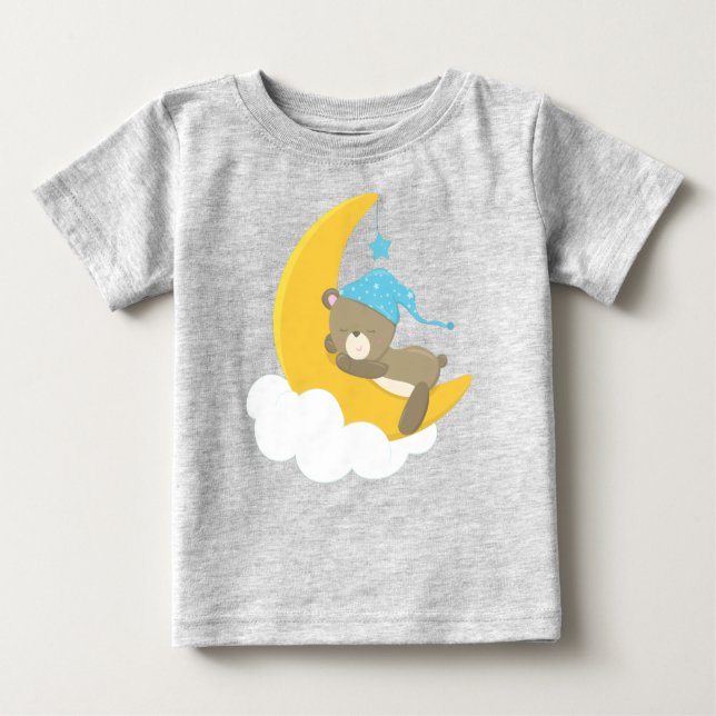 Sleeping Bear, Little Bear, Bear On The Moon Baby T-Shirt (Front)
