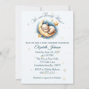 Sleeping Bear on Moon Baby Shower Invitation