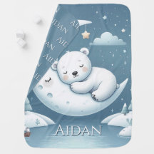 Sleeping Bear Personalised Baby Name Blanket