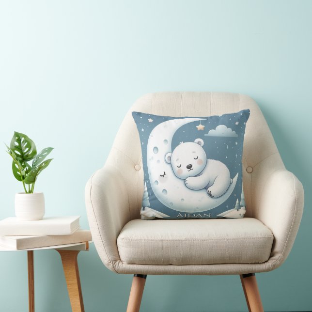 Sleeping Bear Personalized Baby Name  Cushion (Chair)