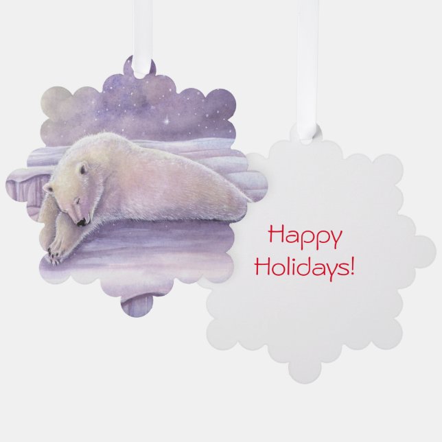Sleeping Bear Polar Bear Christmas Art Tree Decoration Card (Front/Back)