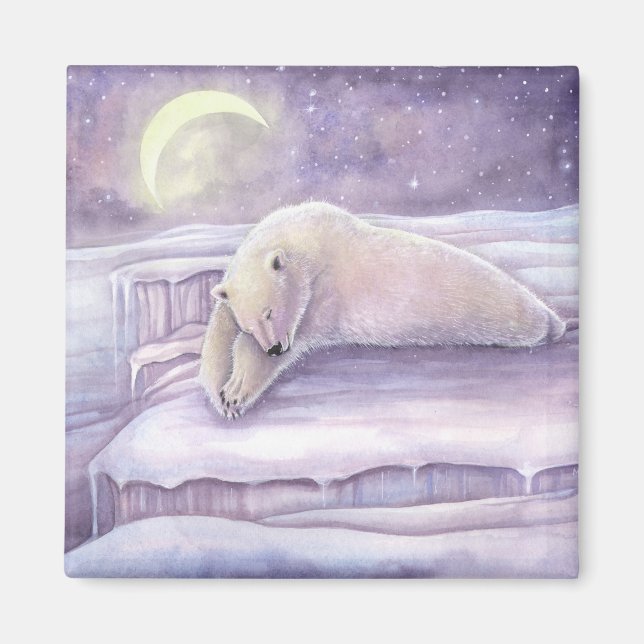 Sleeping Bear Polar Bear Cute Snuggly Winter Art Magnet (Front)