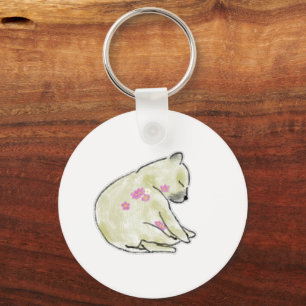 Sleeping Bear with Floral Accents Coloured Pencil Key Ring