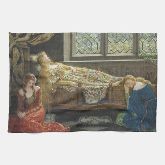 Sleeping Beauty (by John Collier) Tea Towel (Horizontal)