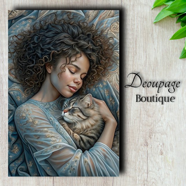 Sleeping Beauty & Feline Friend Decoupage Tissue Paper (Sweet Dreams - Sleeping Beauty with Feline Friend Decoupage Tissue Paper)