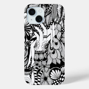 Sleeping Beauty – Monochrome Floral Hand-Drawn Art iPhone 15 Case
