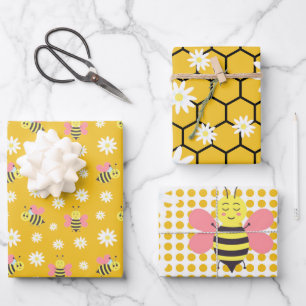 Sleeping Bee Cartoon Pattern Wrapping Paper Sheet