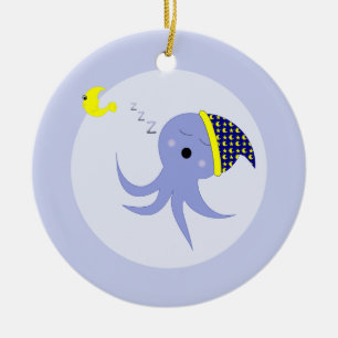 Sleeping Blue Octopus Ceramic Tree Decoration