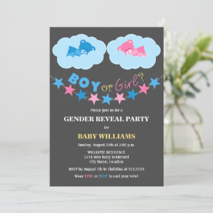 Sleeping Boy Girl Teddy Bears Gender Reveal Party Invitation