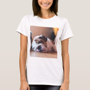 Sleeping Bulldog Bown and White Puppy T-Shirt