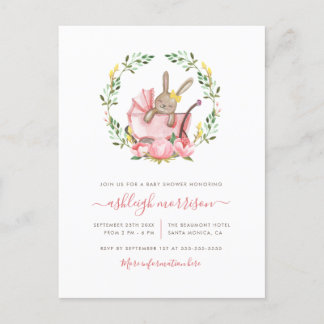 Sleeping Bunny In Buggy | Girl Baby Shower Invitation Postcard