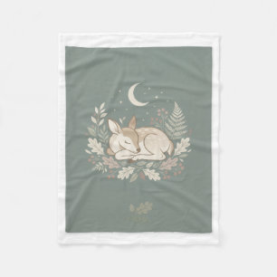 Sleeping Bunny In Sage Green Floral Meadow Fleece Blanket