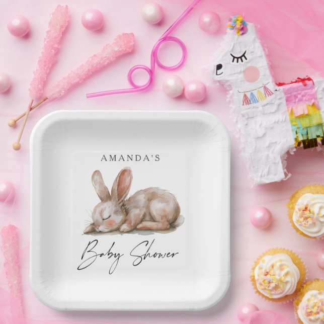 Sleeping Bunny Neutral Colours Thank You Paper Plate (Party)