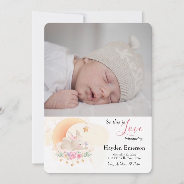 Sleeping Bunny Photo Birth Announcement (Front)