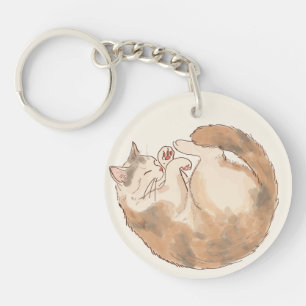 Sleeping Calico Cat Acrylic Keychain