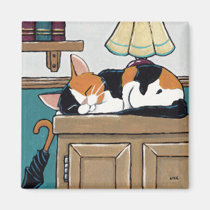 Sleeping Calico Cat on Cupboard Painting Magnet