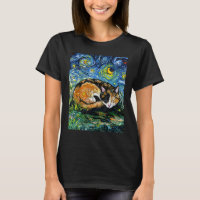 Sleeping Calico Cat Starry Night Animal Pet Art by