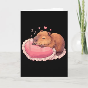 Sleeping Capyra On Heart Pillow Valentine Art Card