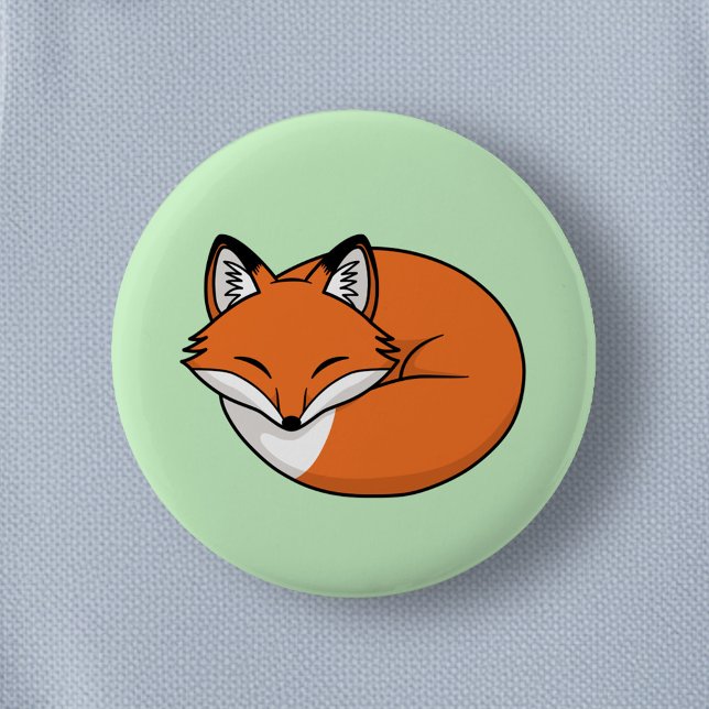 Sleeping Cartoon Fox on Green 6 Cm Round Badge (Creator Uploaded)