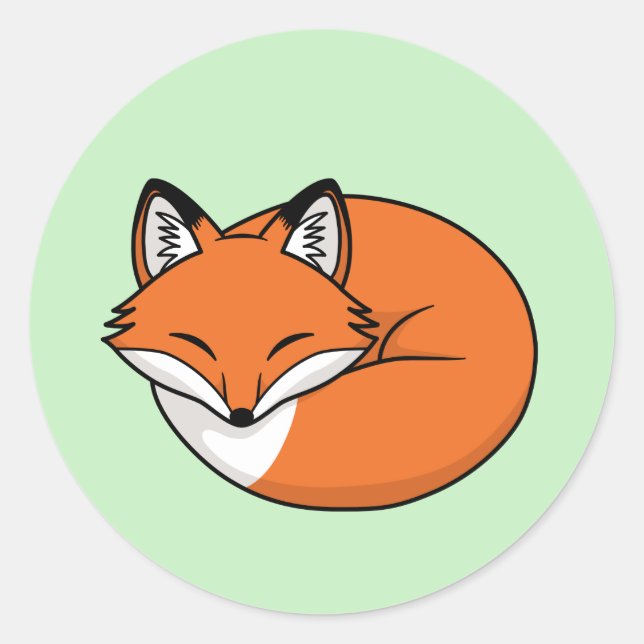 Sleeping Cartoon Fox on Green Classic Round Sticker (Front)
