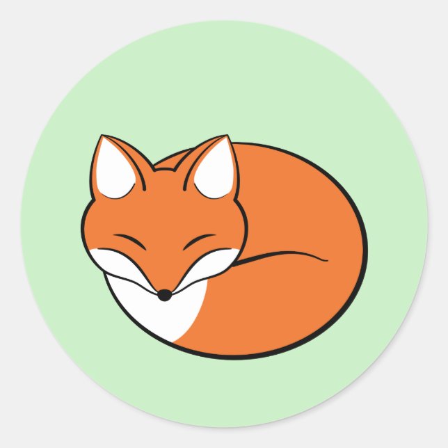 Sleeping Cartoon Fox on Green Classic Round Sticker (Front)