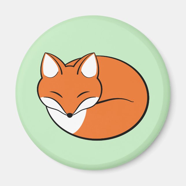 Sleeping Cartoon Fox on Green Magnet (Front)