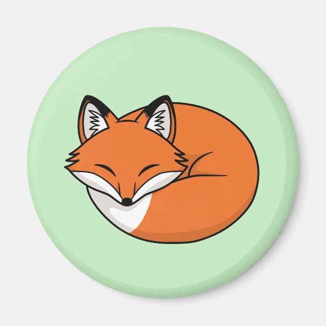 Sleeping Cartoon Fox on Green Magnet (Front)