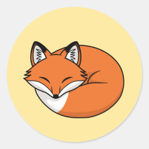 Sleeping Cartoon Fox on Yellow Classic Round Sticker