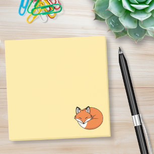 Sleeping Cartoon Fox on Yellow Post-it Notes