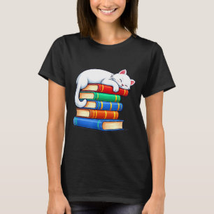 Sleeping cat and books cute funny cosy book lovers T-Shirt