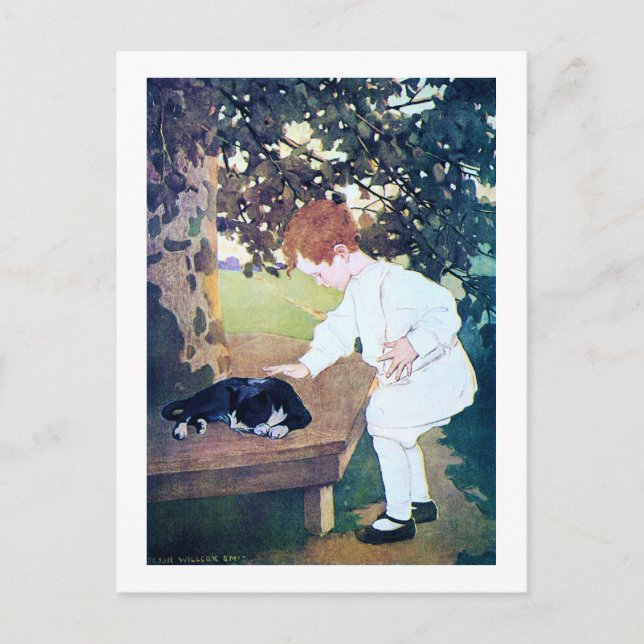Sleeping Cat and Child, Jessie Willcox Smith Postcard (Front)
