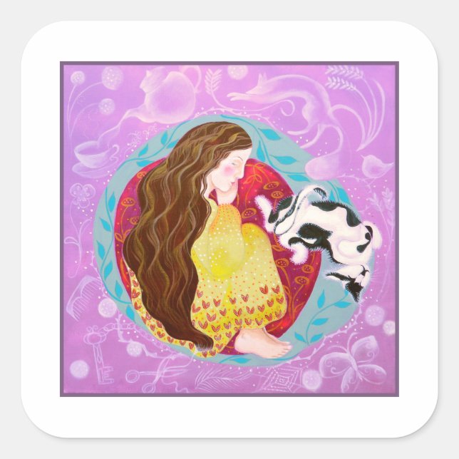 Sleeping Cat and Sleeping Lady. Square Sticker (Front)