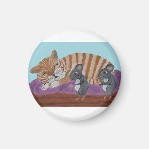 Sleeping Cat and Sneaky Mice Magnet