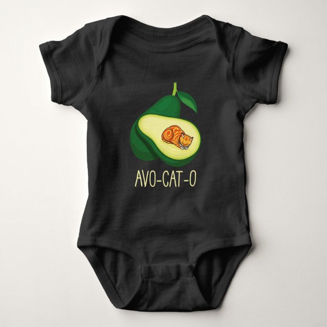 Sleeping Cat Avocado Cute Vegetable Animal Pun Baby Bodysuit (Front)