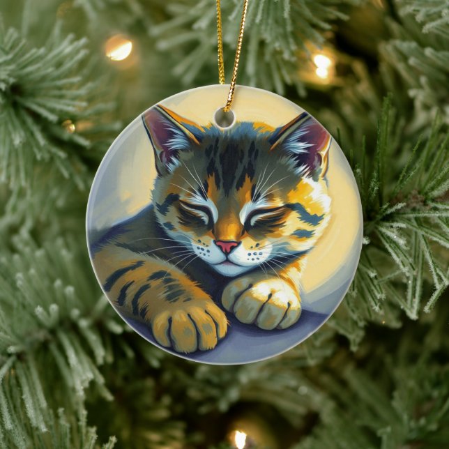 Sleeping cat ceramic tree decoration (Tree)