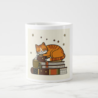 Sleeping Cat Coffee white Mug for Book Lovers Gift